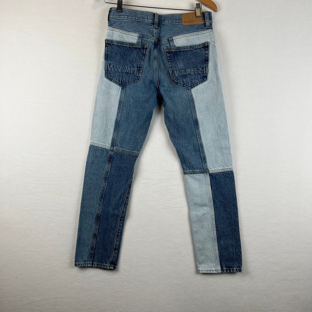 Pacsun Slim Taper Mens Jeans 28x30 RUN‎ SMALL Colorblock Denim 90s Patchwork - Picture 7 of 12